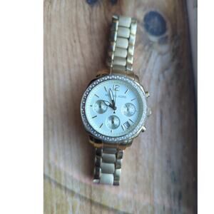 Women Michael Kors Watch Mk5179 Gold Case Steel Band Chronograph Crystal Acc 50m